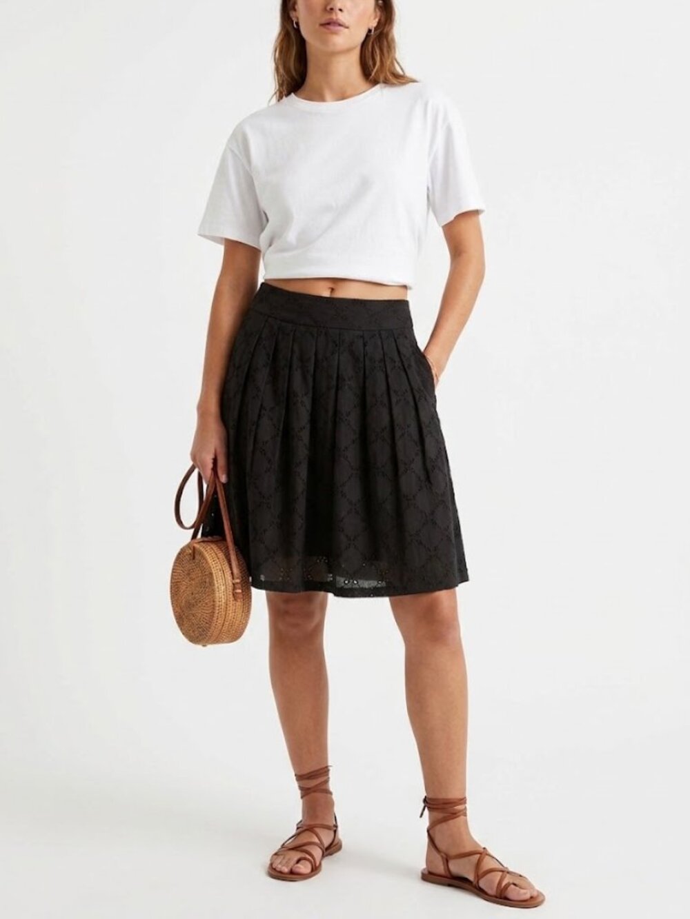 LOFT Black Eyelet A-Line Skirt Fully Lined Petite Size 4P